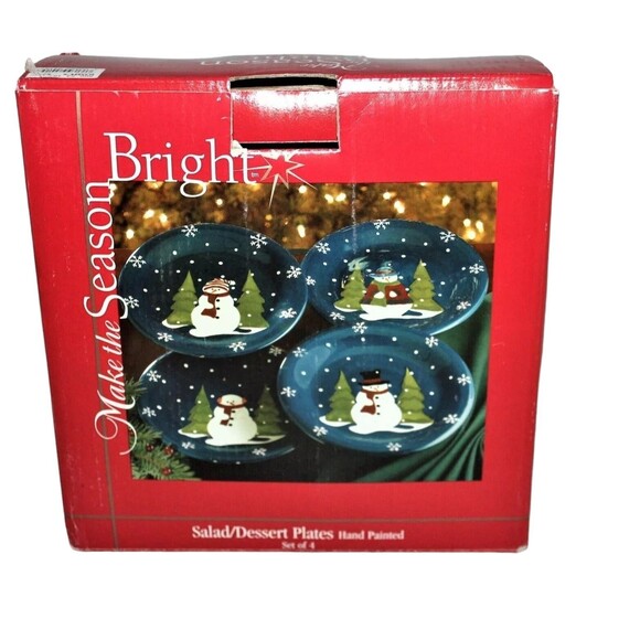 Make The Season Bright 4 Snowman 8" Dessert Plates - Picture 1 of 7
